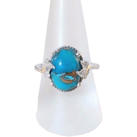 Mojave Blue Turquoise Ring with White Zircon Size 8 - Picture 1 of 11